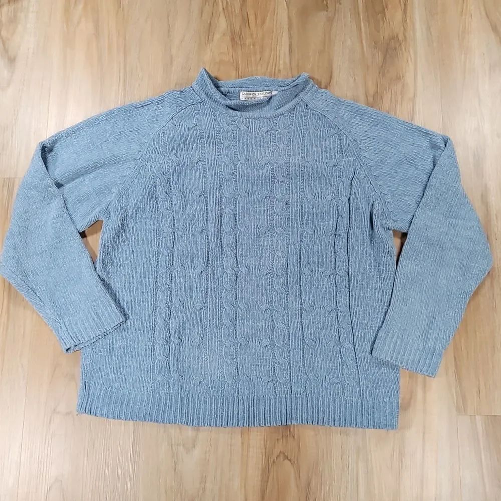 🔹️Carolyn Taylor Blue Cable Knit Long Sleeve Sweater Petite Large